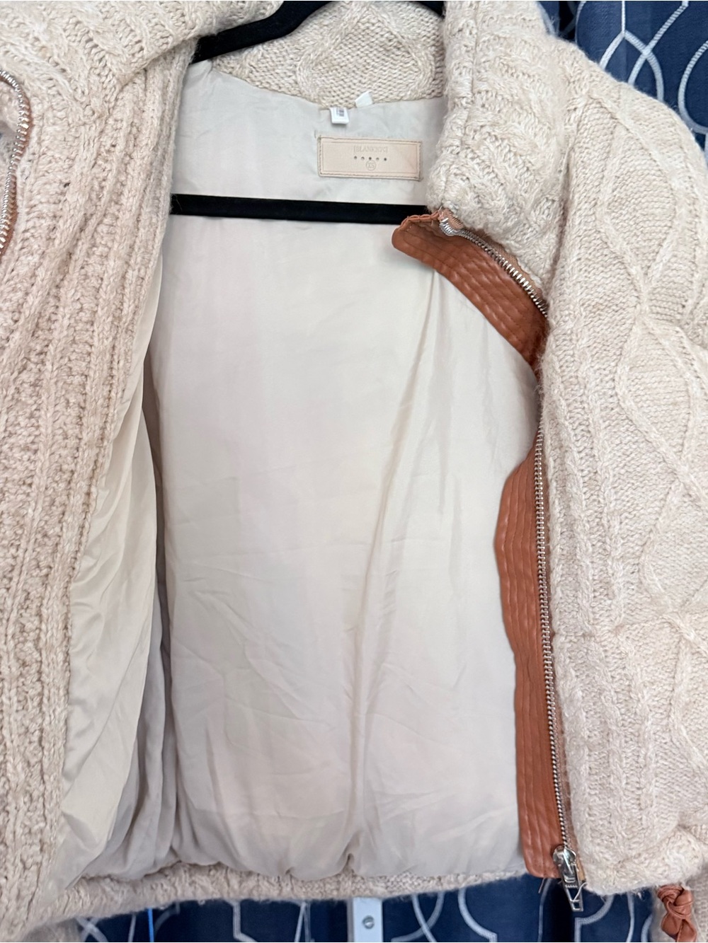 Blank NYC Cozy Cable Knit Puffer Jacket - Cream Size XS B27 - Picture 7 of 9